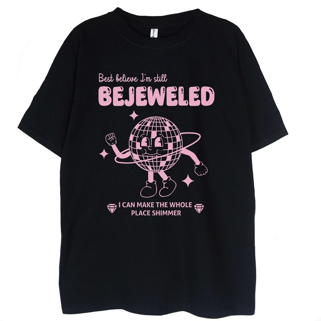 czarny t-shirt z nadrukiem bejeweled taylor swift