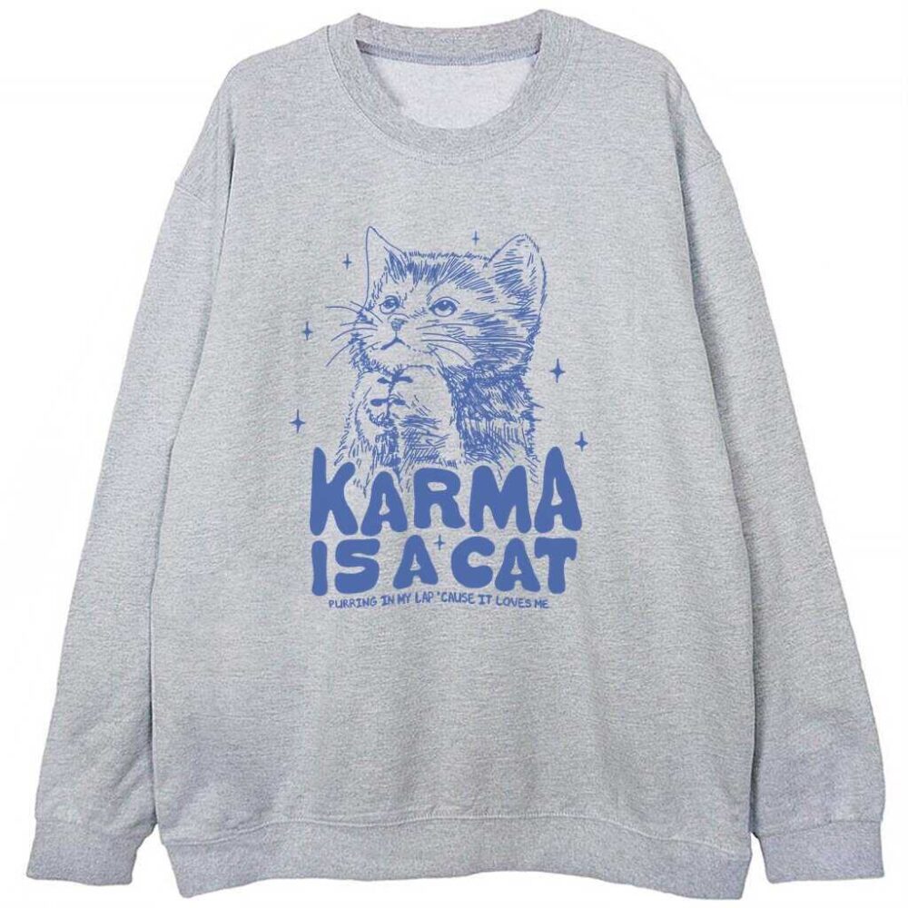 szara bluza z grafiką taylor swift karma is a cat