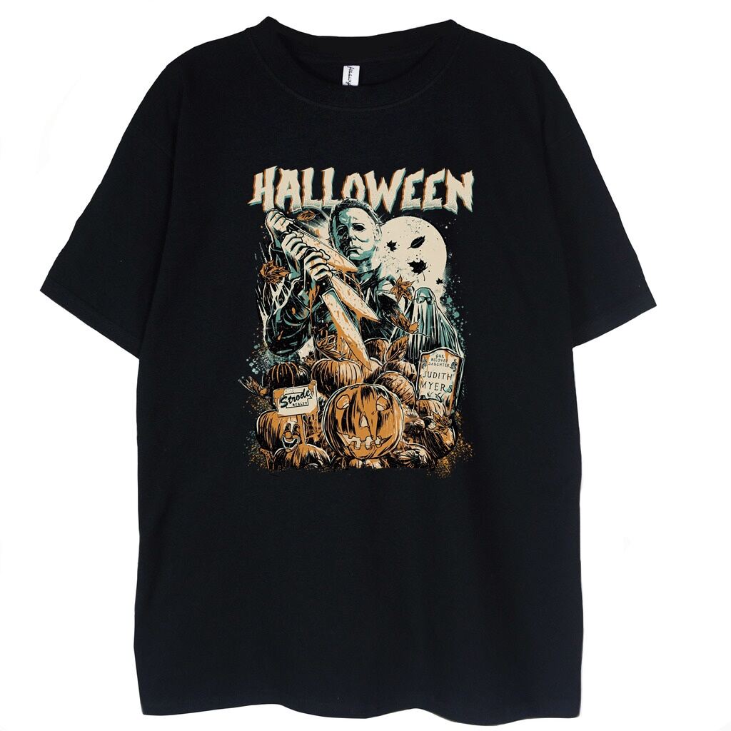 czarna koszulka z motywem horroru halloween michael myers