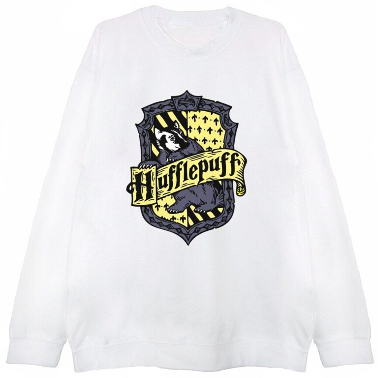 biała bluza z grafiką godła Hufflepuff