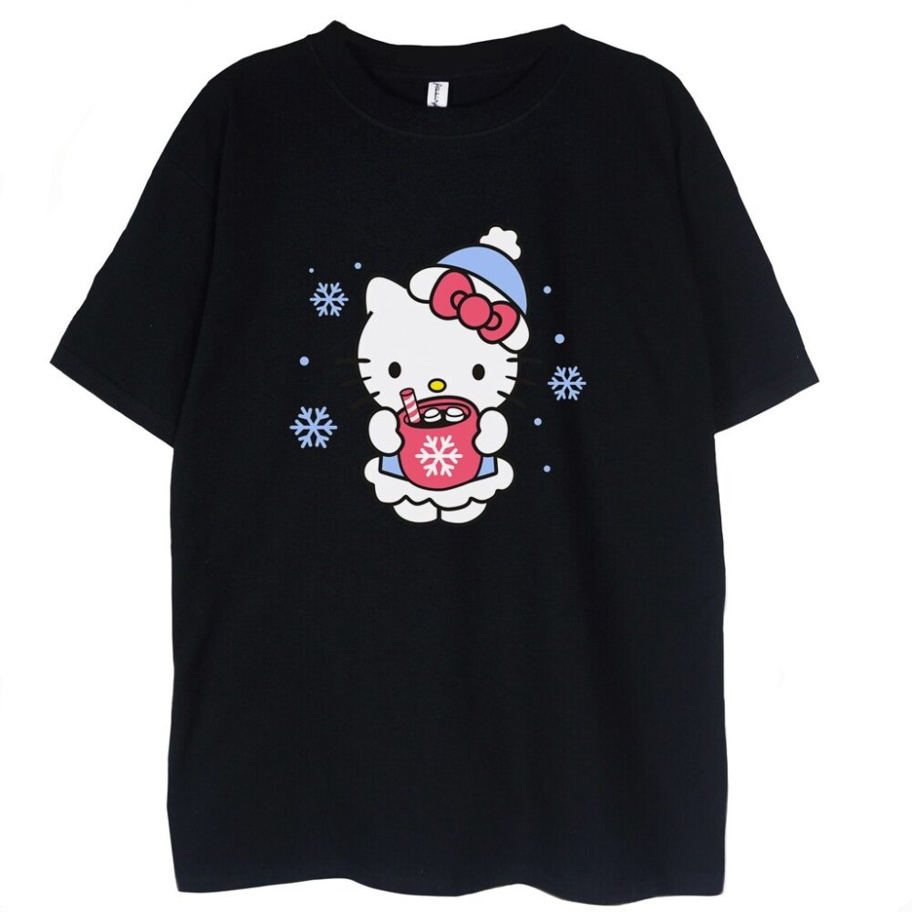 t-shirt czarny hello kitty snow