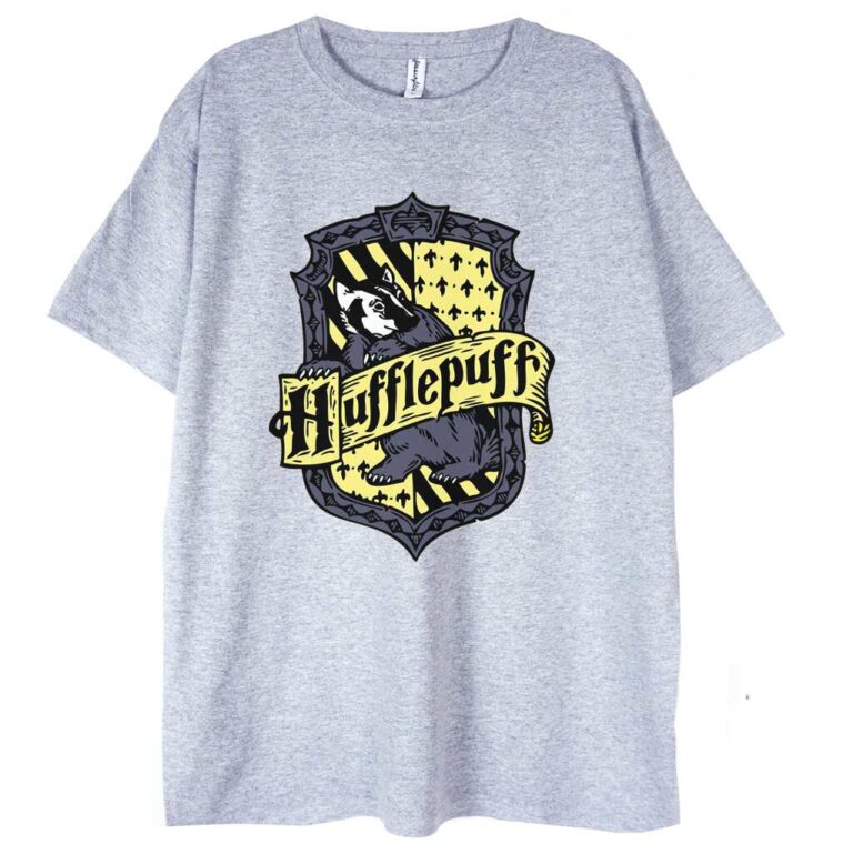 szara koszulka z grafiką Herbu Hufflepuff
