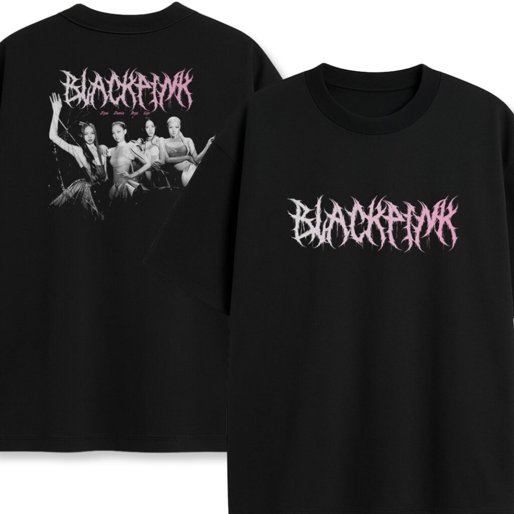 T-shirt Blackpink goth kombinowany widok przód i tył z gotyckim designem