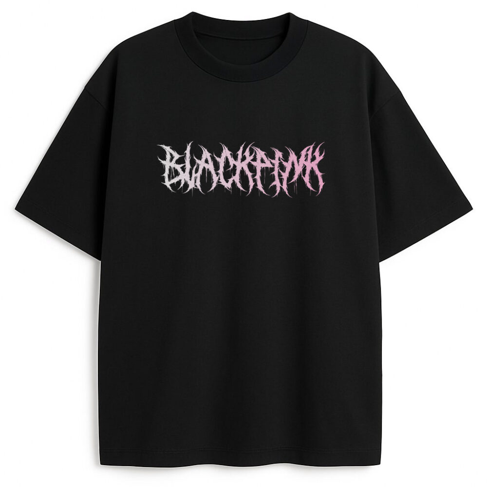 T-shirt Blackpink goth przód z gotyckim logo w różowo-czarnym gradiencie