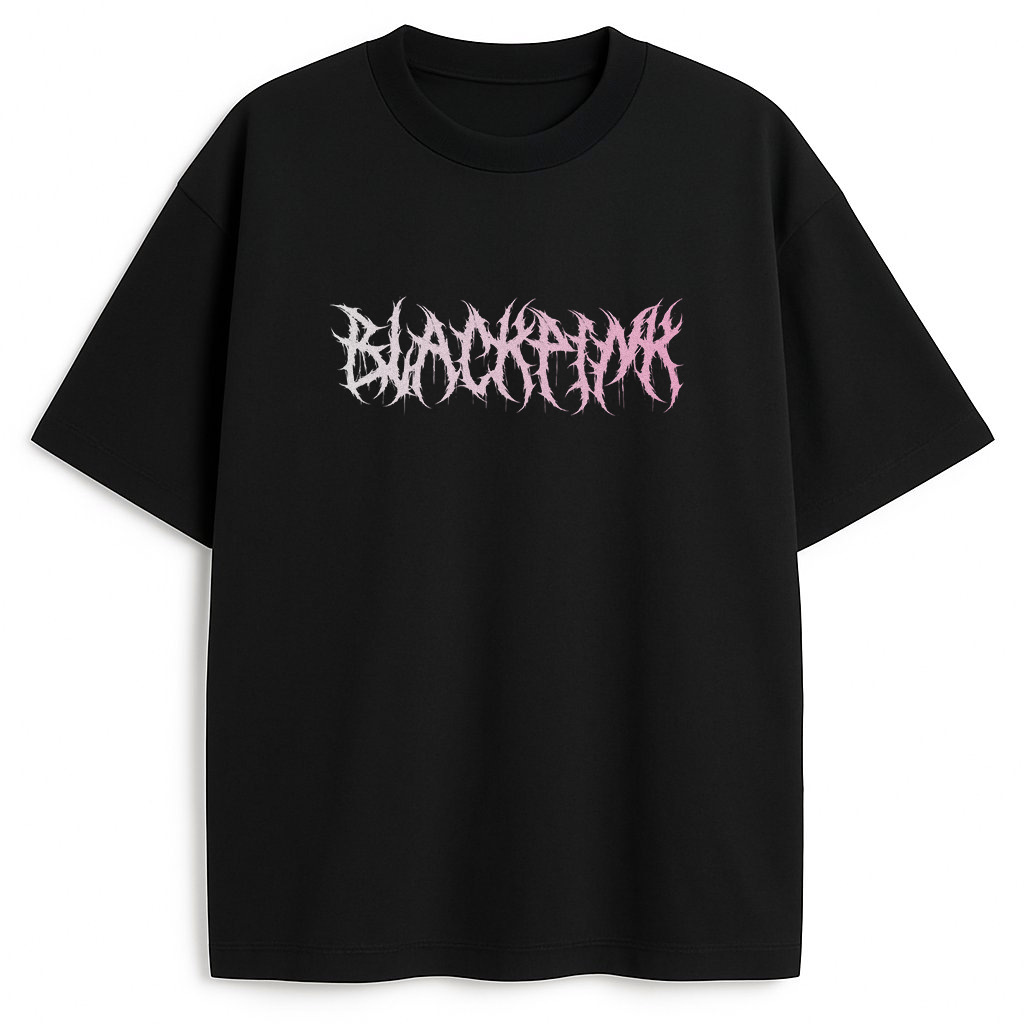 T-shirt Blackpink goth przód z gotyckim logo w różowo-czarnym gradiencie