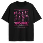 T-shirt Stray Kids Rockstar czarny – neonowy merch z członkami zespołu