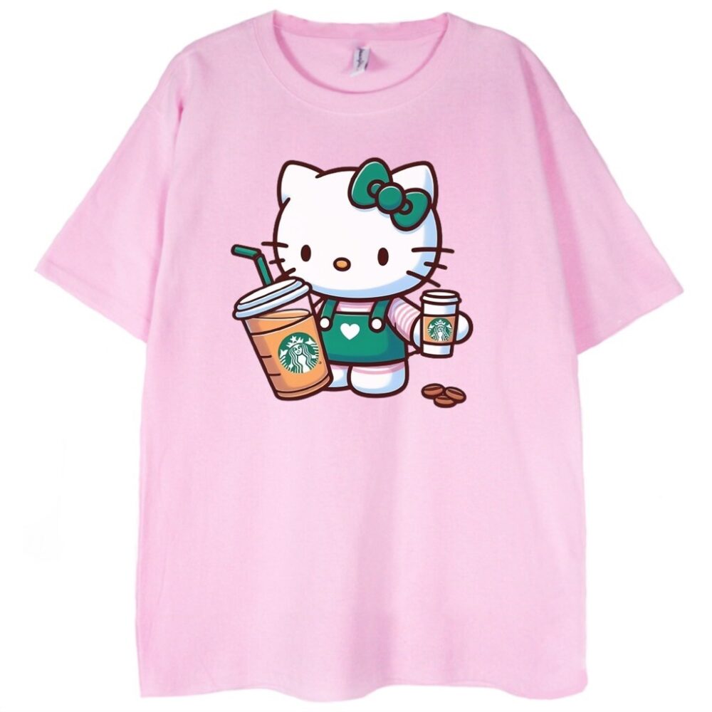różowa koszulka hello kitty coffee