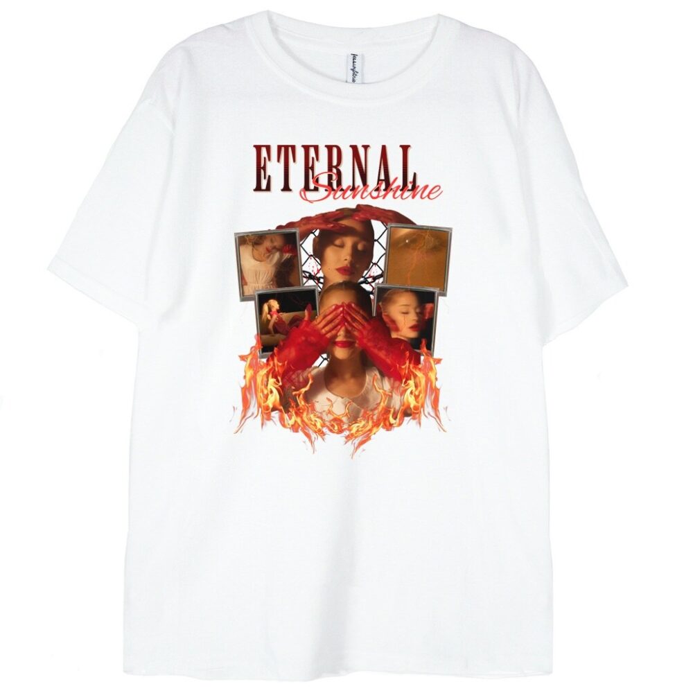 biała koszulka ariana grande eternal sunshine fire