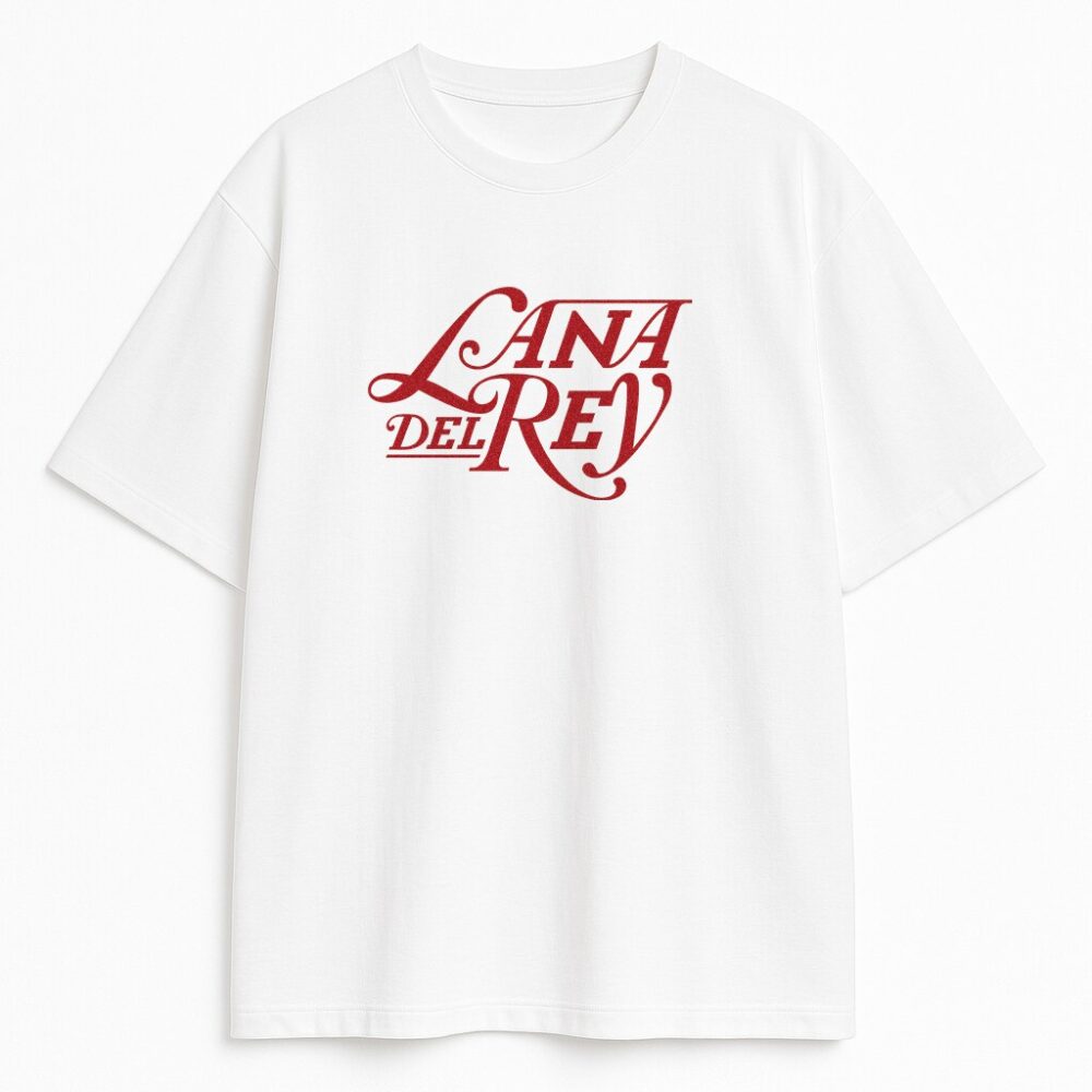 Biała koszulka z czerwonym logo Lana Del Rey – klasyczny styl