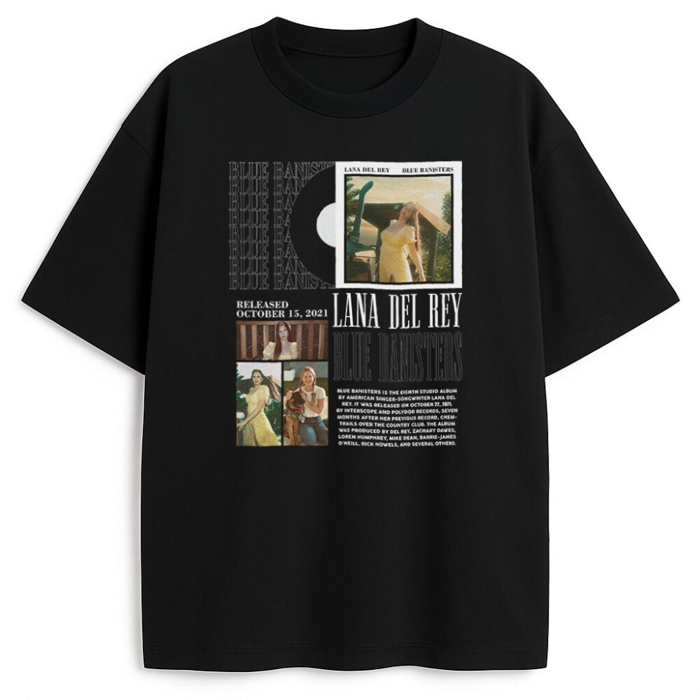 T-shirt Lana Del Rey Blue Banisters z klimatycznym nadrukiem vintage inspirowanym albumem