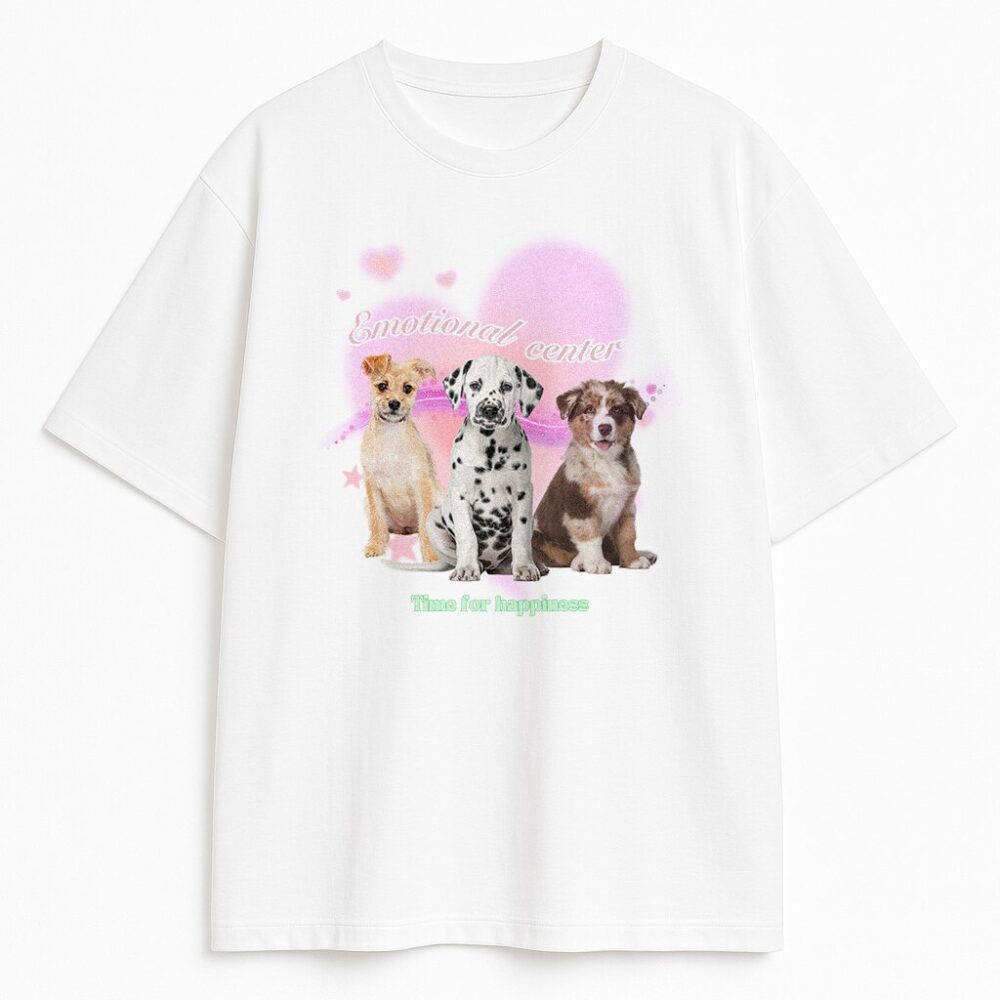 Biała pastelowa koszulka z pieskami Emotional Center z nadrukiem szczeniaków