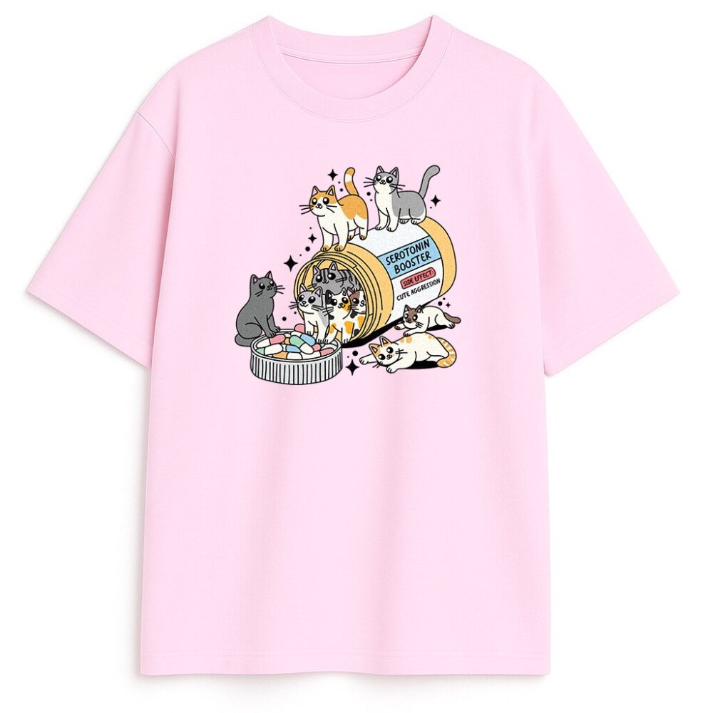 różowa koszulka z kocim nadrukiem kawai