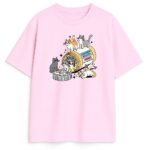 różowa koszulka z kocim nadrukiem kawai