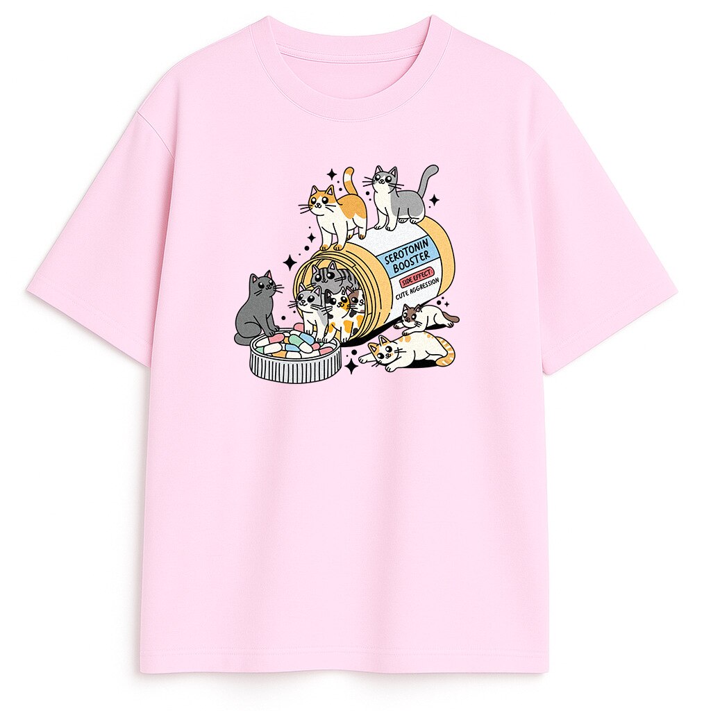 różowa koszulka z kocim nadrukiem kawai