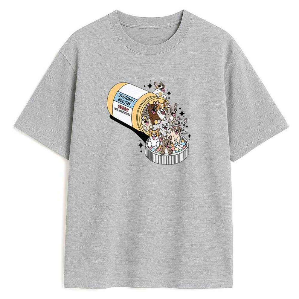 Szara koszulka z psim nadrukiem kapsułki Dog Pills