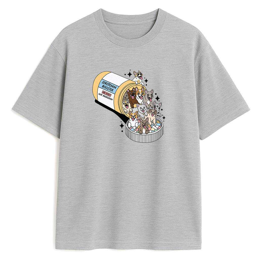 Szara koszulka z psim nadrukiem kapsułki Dog Pills