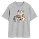 szara koszulka z nadrukiem koty i tabletki