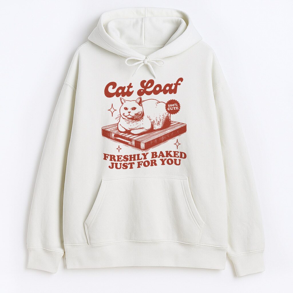 Bluza z kapturem Cat Loaf w kolorze białym z czerwonym nadrukiem