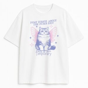 t-shirt cat fairy biały - koszulka z kotem i skrzydełkami