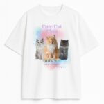 biała koszulka pastel kawai z trzema kotami cute cat club
