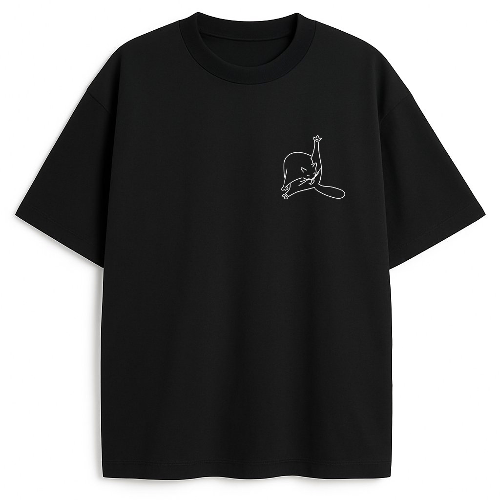 czarna koszulka z minimalistycznym nadrukiem kota dla jogina