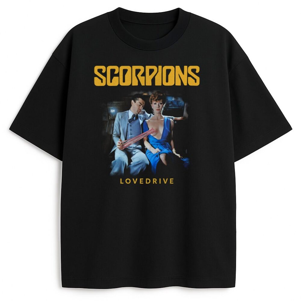 Czarna koszulka Scorpions Lovedrive z grafiką kultowej okładki albumu