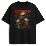Czarna koszulka Scorpions Skulls z czaszkami, różami i skorpionami
