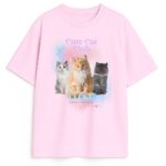 różowa koszulka kawai trzy koty pastel serduszka