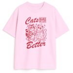 różowa koszulka vintage dwa koty i hasło cats make my life better