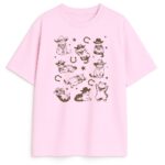 różowa koszulka vintage z kotami w kowbojskich kapeluszach