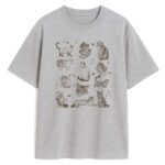 Szara koszulka z lineartem wielu kotów w stylu vintage