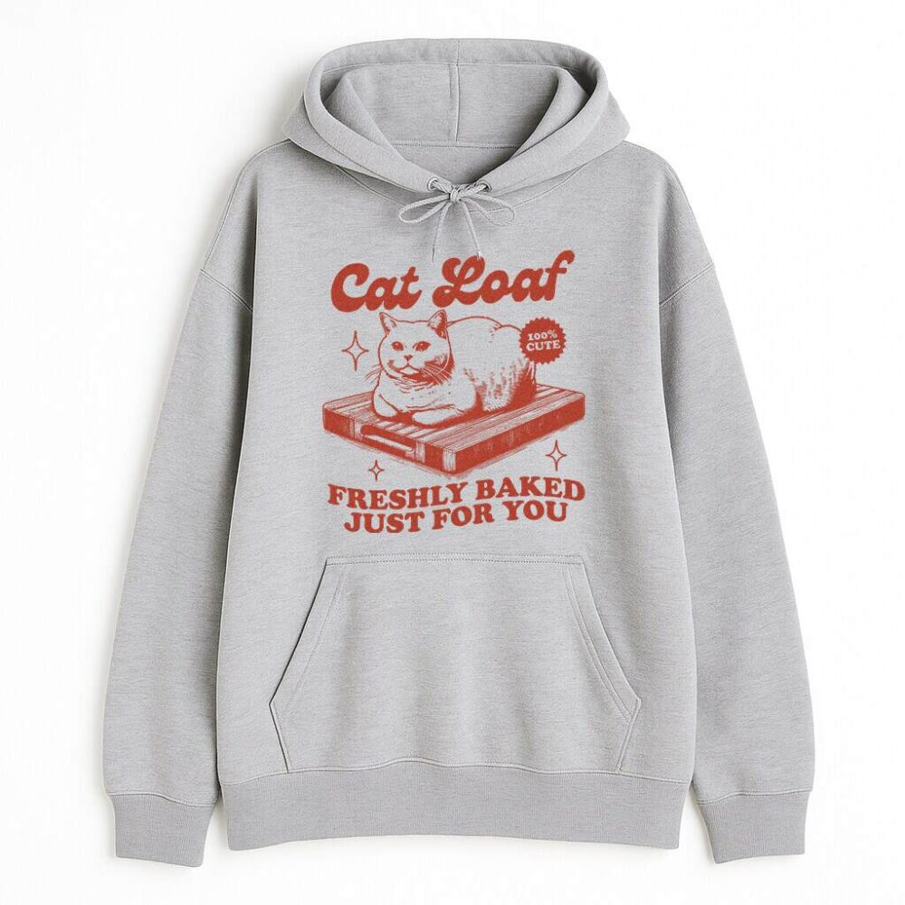 Szara bluza kocia z grafiką ‘Freshly Baked Just for You’
