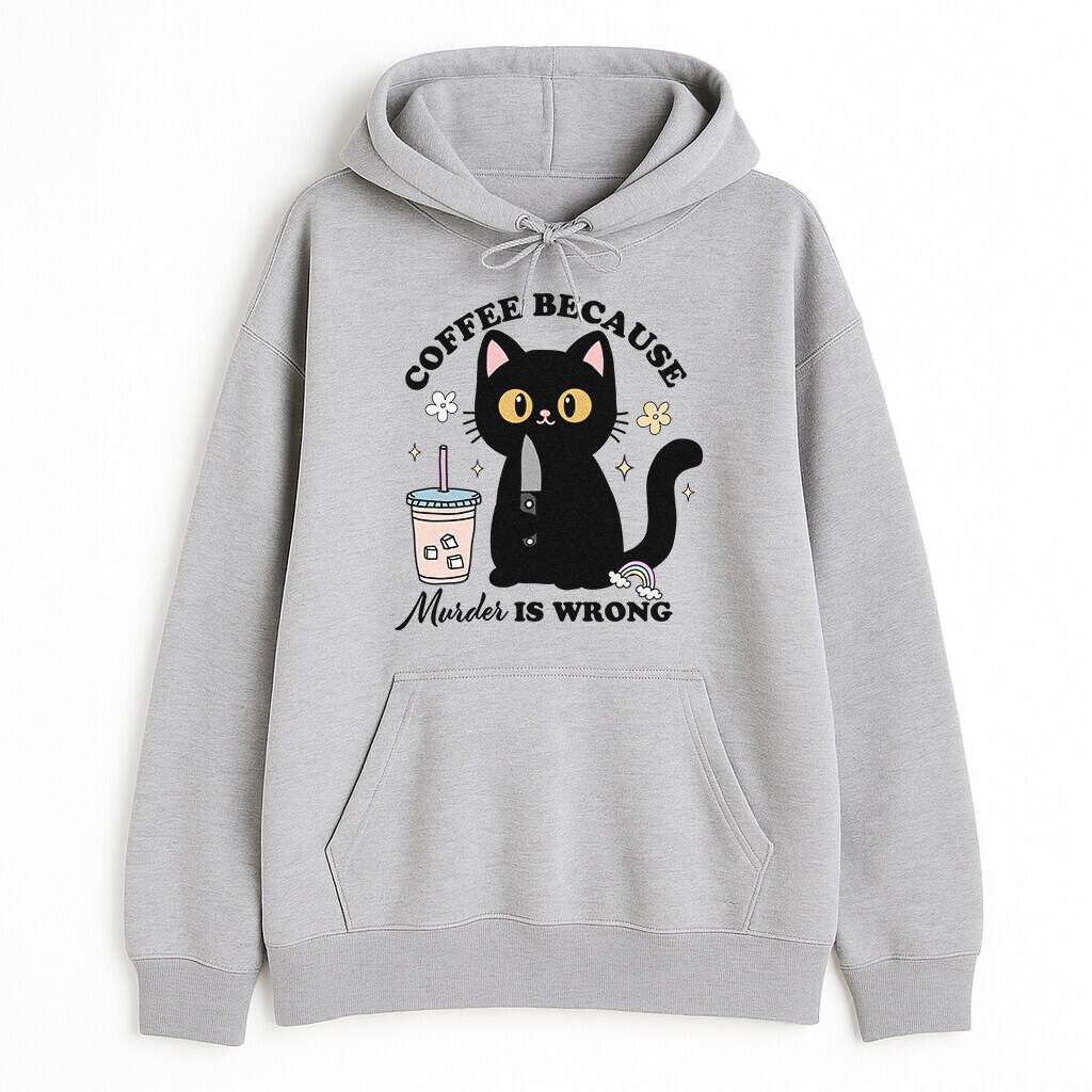 Szara bluza z kapturem kot i kawa - praktyczna kieszeń kangurka