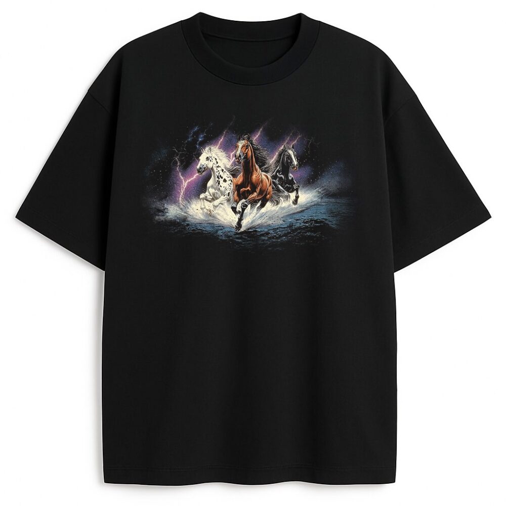 T-shirt Mystic Mustangs — czarna koszulka, widok przodu