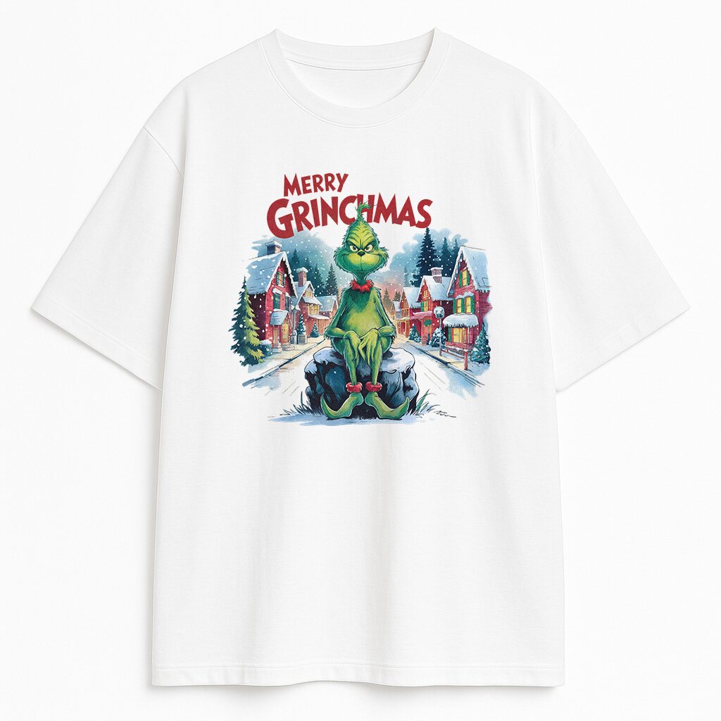 koszulka-biala-przod-merry-grinchmas t-shirt Grinch Merry Grinchmas - obrazek 1