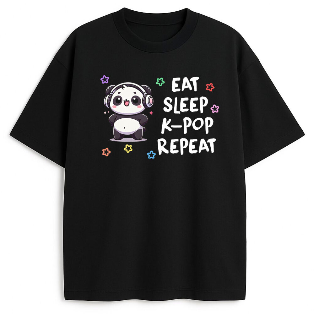 T-shirt Eat Sleep K-pop Repeat Panda — zdjęcie 3