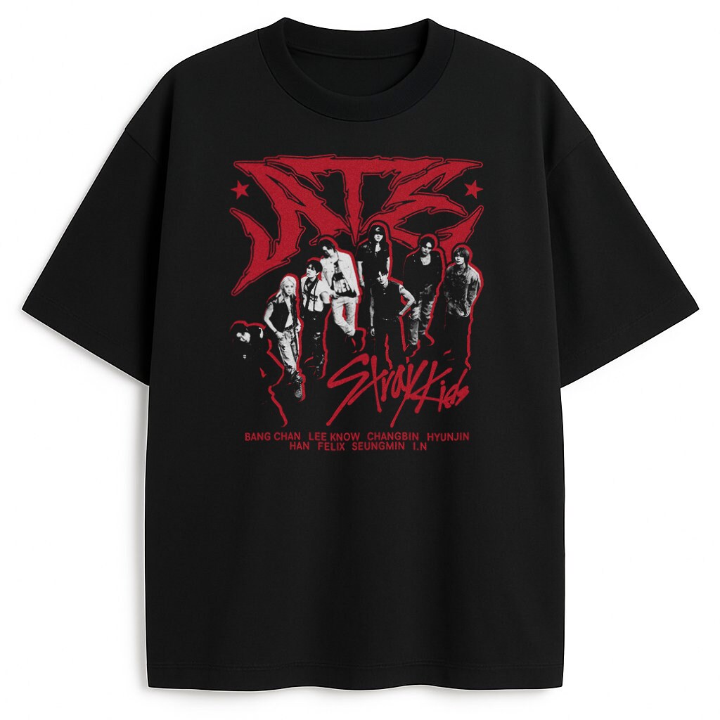 T-shirt Stray Kids Ate czarny – intensywny fan merch z czerwonym logiem