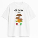 biały t-shirt z ekranem połączenia i kapeluszami