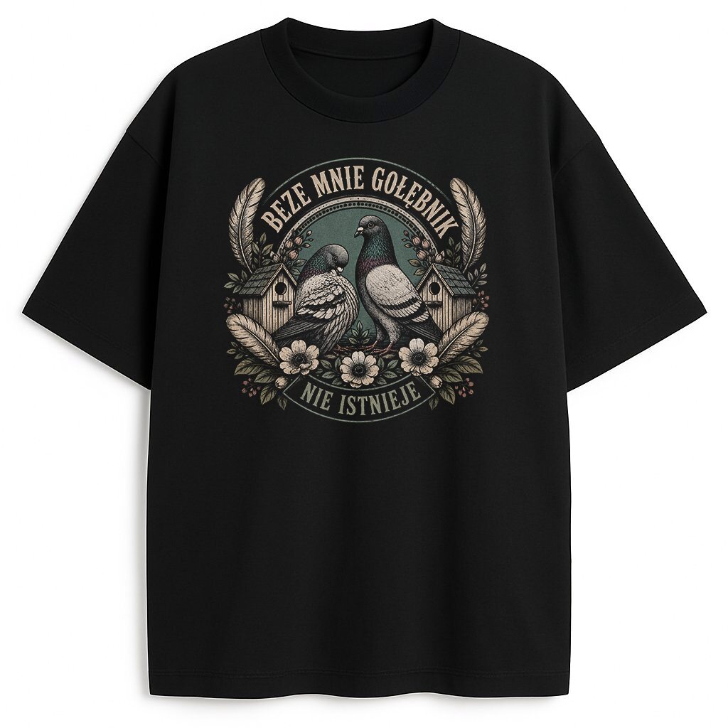 koszulka-czarna-przod-beze-mnie-golebnik-nie-istnieje t-shirt Beze Mnie Gołębnik Nie Istnieje - obrazek 1