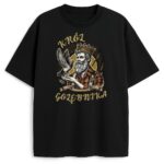 Czarna koszulka z nadrukiem Król Gołębnika i złotą koroną