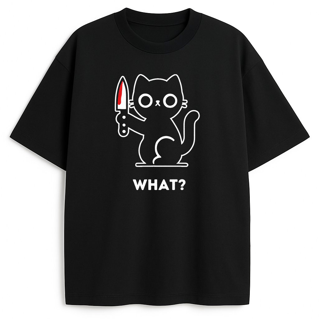 t-shirt what bad cat czarny - śmieszna koszulka z kotem