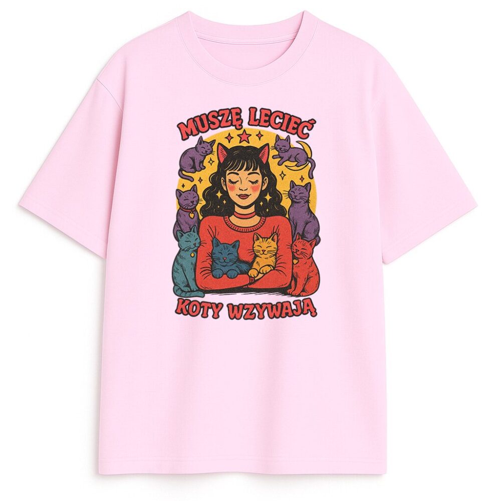 różowa koszulka z kocim nadrukiem kawai