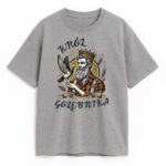 Szara koszulka z wizerunkiem Króla Gołębnika i ptakiem