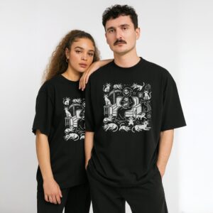 t-shirt kocia śmiertka na modelach - czarna koszulka z kotami