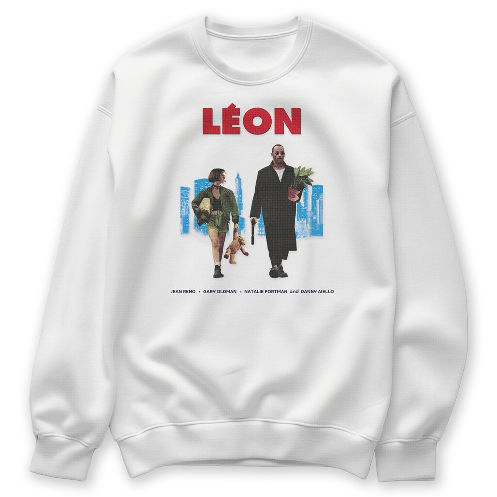 biała bluza bez kaptura sweatshirt przód leon i matylda bluza Leon The professional and Mathilda - obrazek 1