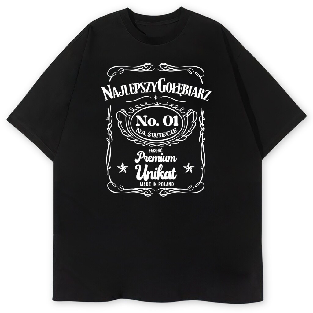 czarny t-shirt przód jack daniels najlepszy gołębiarz czarna koszulka przód jack daniels najlepszy gołębiarz