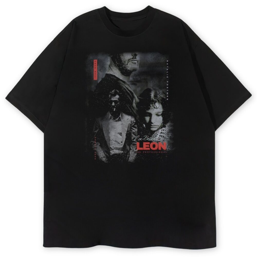 czarna koszulka z nadrukiem jean reno natalie portman oldman 90s