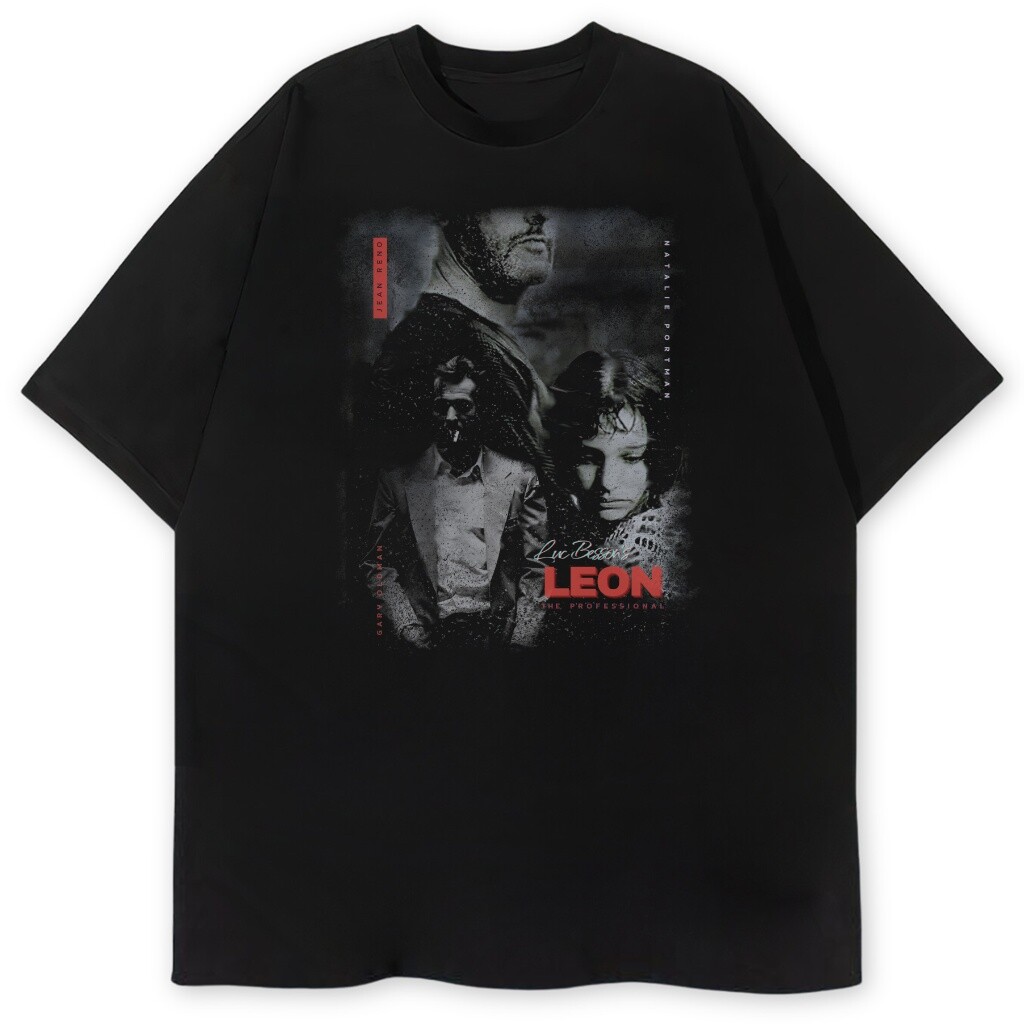 czarna koszulka z nadrukiem jean reno natalie portman oldman 90s