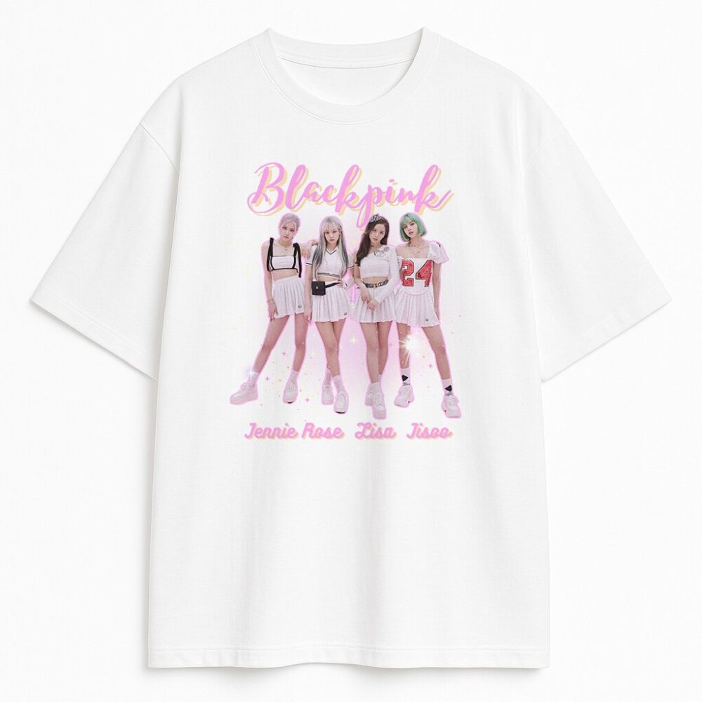 T-shirt Blackpink biały z wizerunkiem Jennie Rosé Lisa Jisoo w jasnej kompozycji