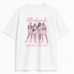 T-shirt Blackpink biały z wizerunkiem Jennie Rosé Lisa Jisoo w jasnej kompozycji